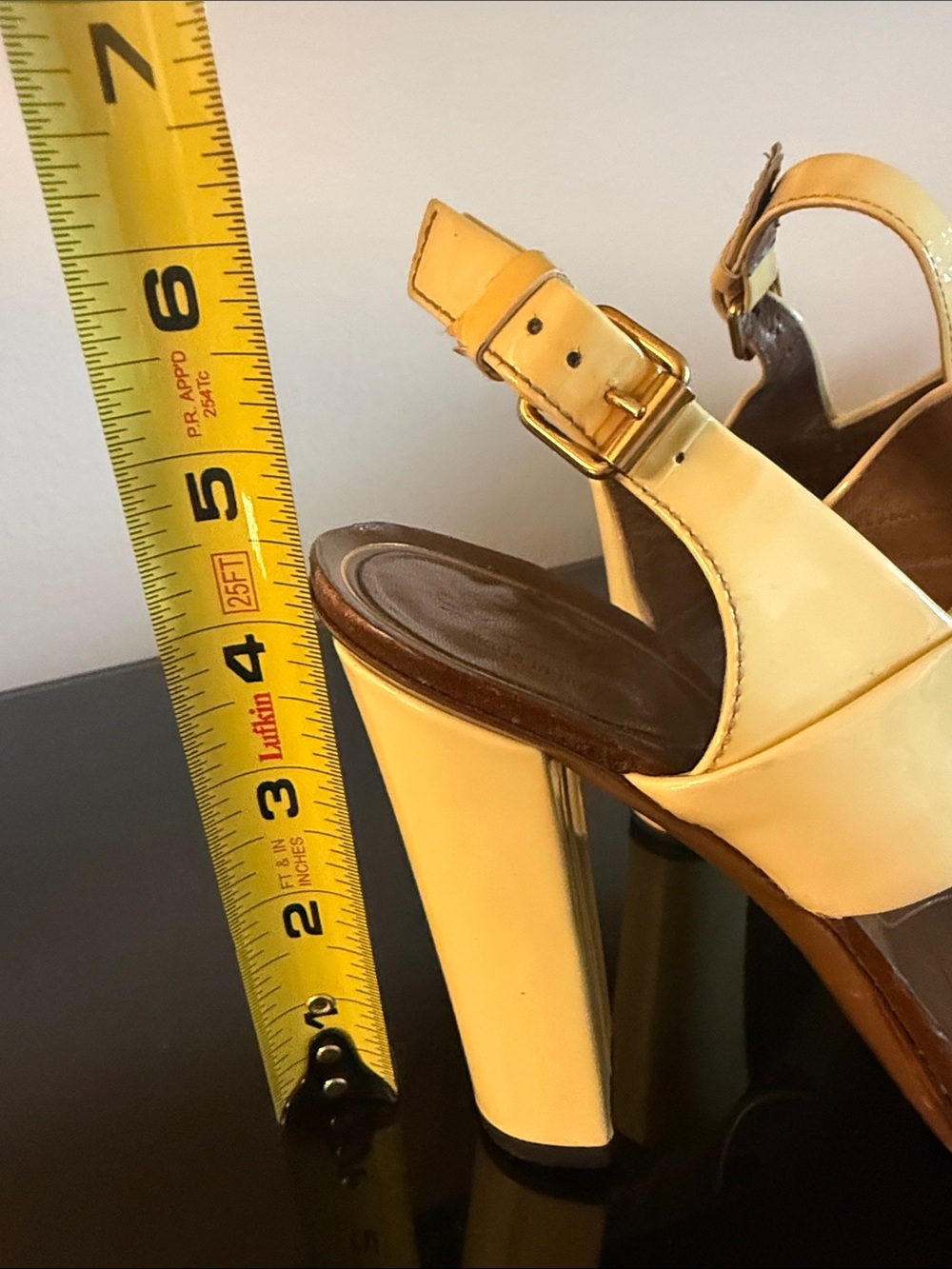 Gucci Yellow Leather Block Heel Slingback Sandals with Gold Horsebit - Picture 8 of 8
